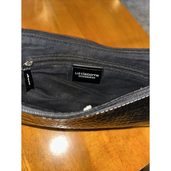 Vintage Liz Claiborne Accessories Black Shoulder Bag 90s Y2K Croc Emboss Texture - Picture 9 of 13
